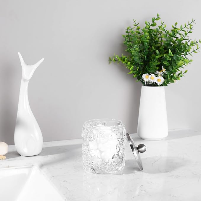 Clear Transparent Apothecary Floral Embossed Glass Jar - Image 3