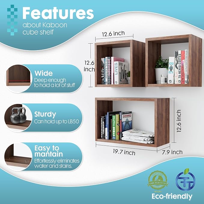 Wall Mount Shelf Set of 3, Floating Cube Shelves - Image 3