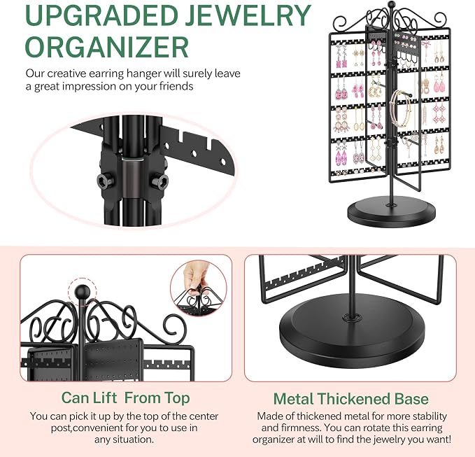 MODOWEY Rotating Jewelry Holder Organizer Stand Earring Display Metal Rack | - Image 4