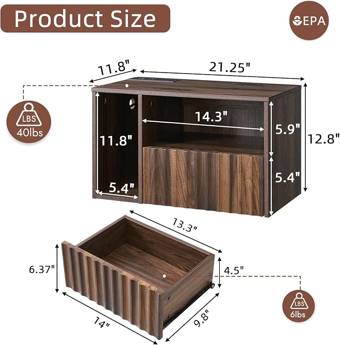 Modern Walnut Fluted Floating Nightstand - Image 2