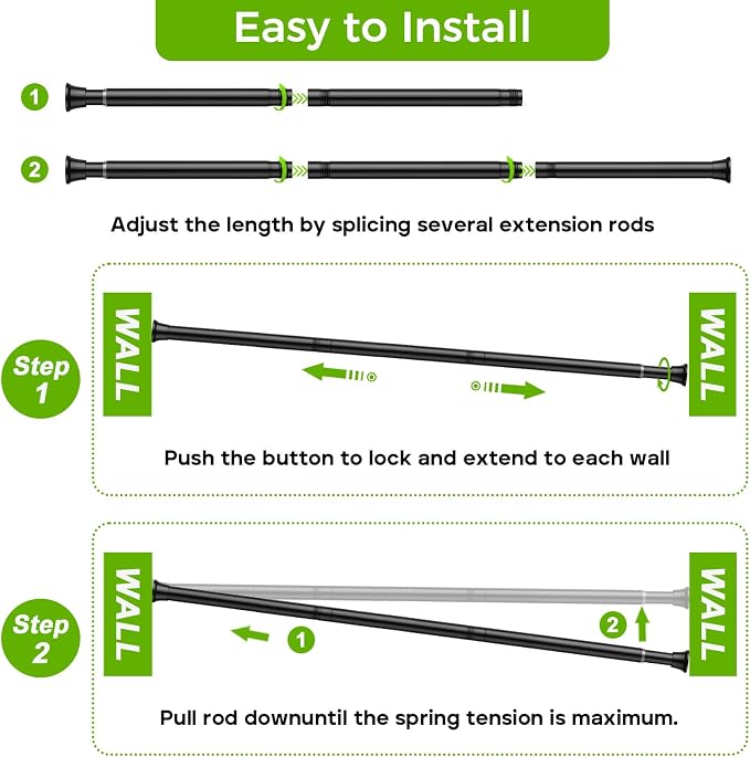 Black Shower Curtain Rod, 32-76 Inches, 7/8 Inch Diameter, 1 Pack | Adjustable - Image 2