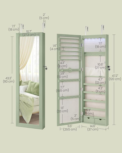 SONGMICS 6 LEDs Mirror Jewelry Cabinet, 47.2-Inch Tall Lockable Wall or Door - Image 5