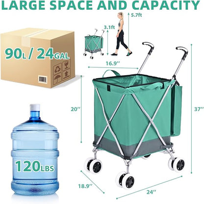 Folding Shopping Cart for Groceries, Water-Resistant Heavy-Duty Canvas Trolley - Image 3