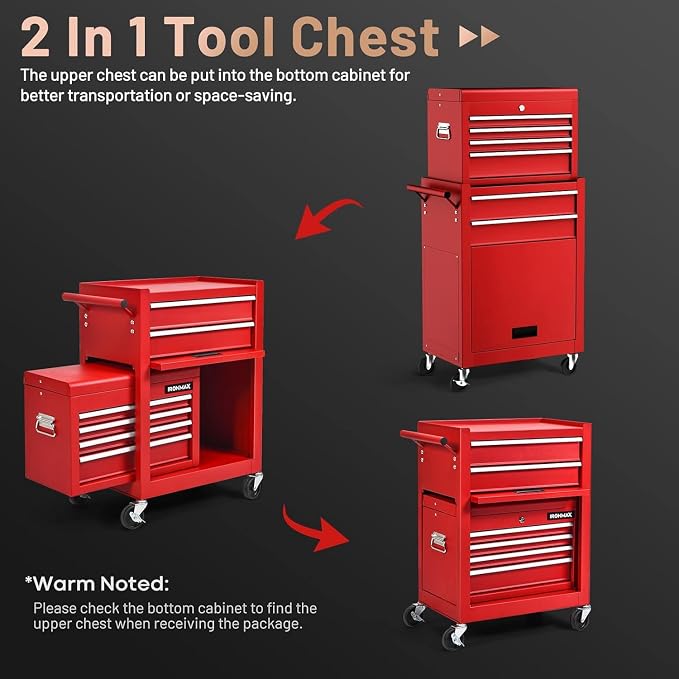 Goplus 6 Drawers Tool Chest, 2-in-1 Rolling Tool Box - Image 3