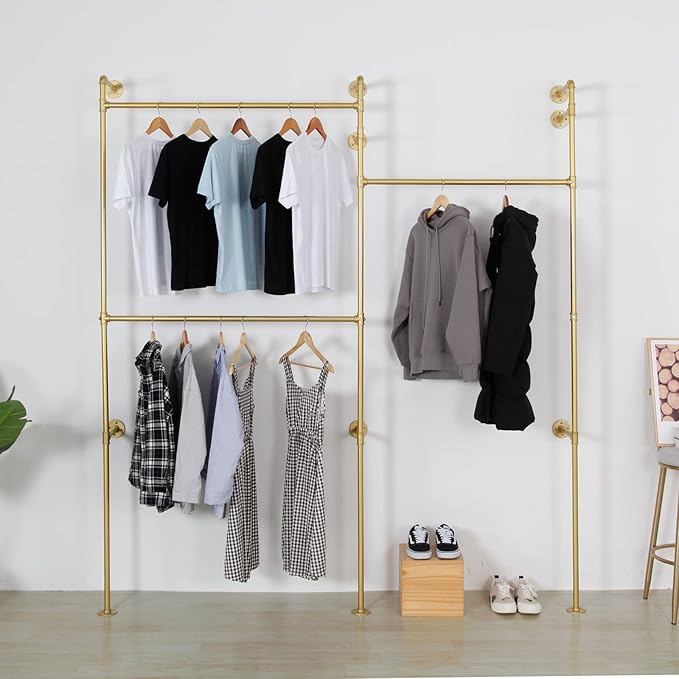 Modern Simple Industrial Pipe Double Hanging Rods Clothing Rack, Clothes Rack by EDCB