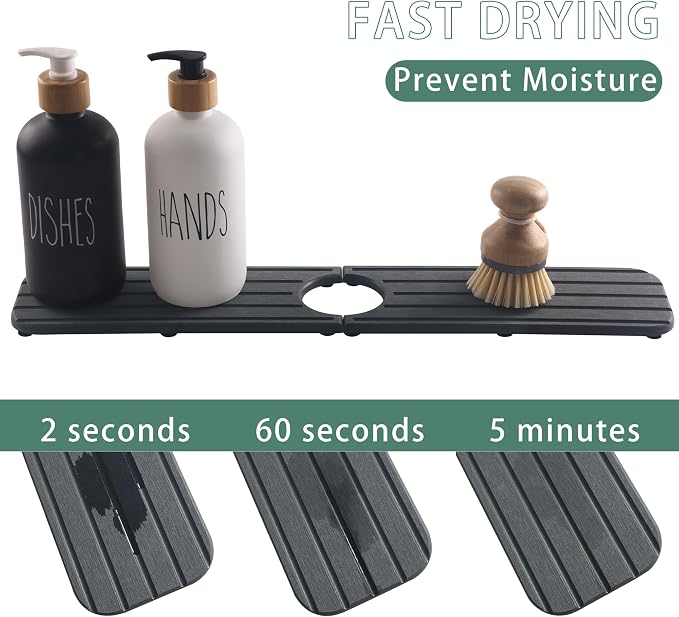 20inch x 4inch Kitchen Sink Faucet Mat, Water Absorbing Stone Faucet Splash - Image 3
