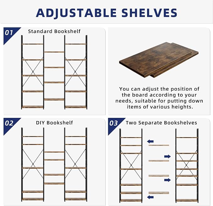 NUMENN Triple Column 5 Tier Bookshelf, Bookcase - Image 5