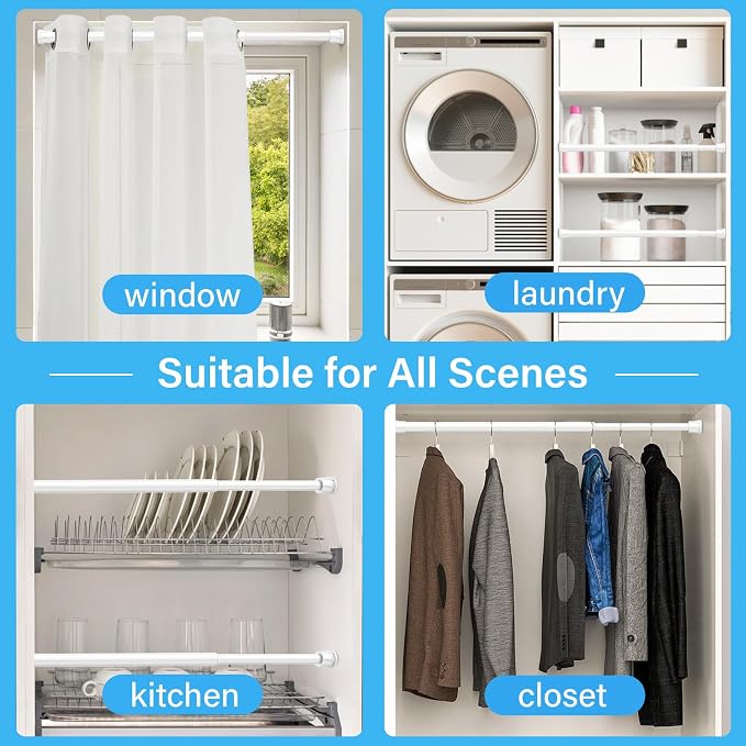 Tension Curtain Rod 16-28'' 6 Pcs White Adjustable Spring Rods | 5/8 Inch - Image 7