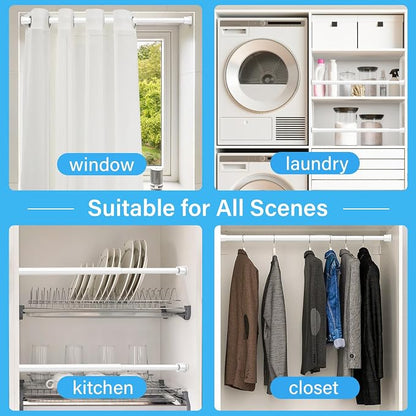 Tension Curtain Rod 16-28'' 6 Pcs White Adjustable Spring Rods | 5/8 Inch - Image 7
