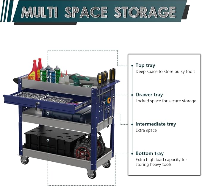 3 Tier Rolling Tool Cart on Wheels - Image 5
