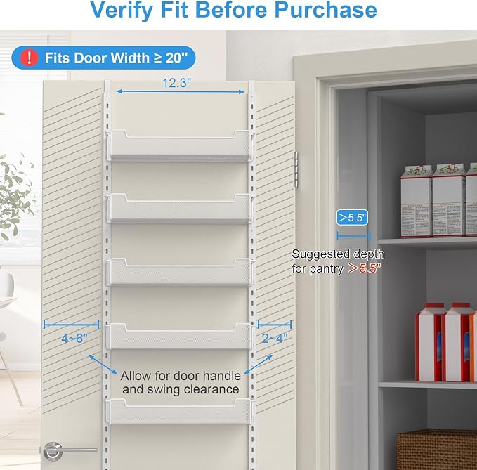 12.3" W Narrow Over the Door Pantry Organizer, 6-Tier Over the Door Organizer - Image 4