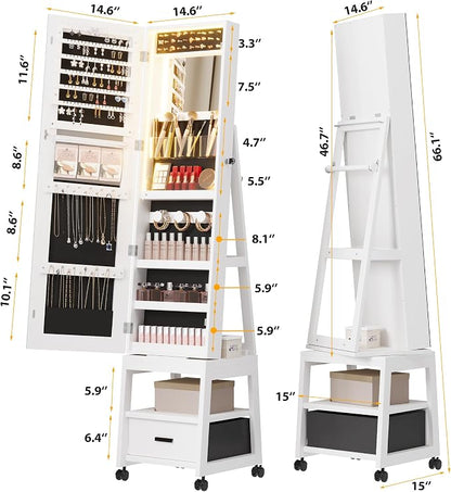 GarveeHome Full Length Mirror Jewelry Organizer, 66 in Lockable Jewelry Armoire - Image 7