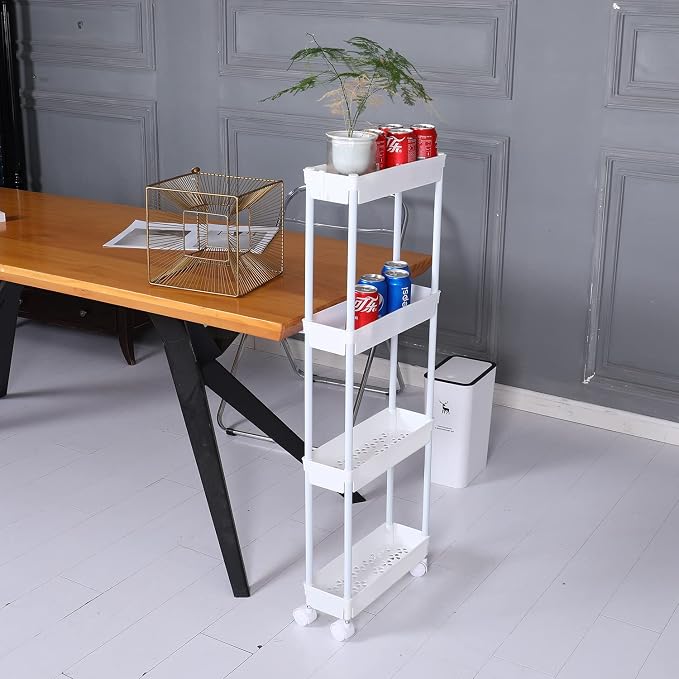 Sooyee 4 Tier Slim Storage Cart Mobile Shelving Unit Organizer Slide Out - Image 6