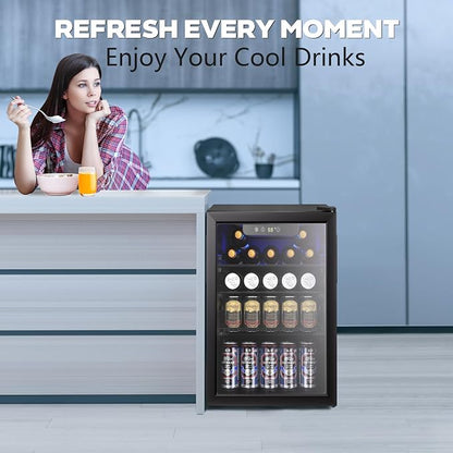 2.7 Cu.ft Beverage Refrigerator Cooler, 95 Can Mini Fridge Glass Door - Image 5