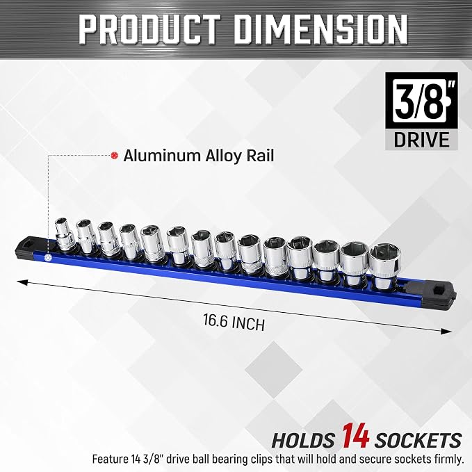 ALOANES 3/8-Inch Drive Magnetic Socket Organizer, Heavy Duty Aluminum Socket - Image 2