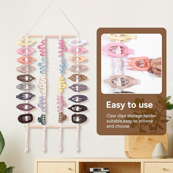 SNOWSTAR Macrame Flat Hair Claw Clip Organizer, Hanging Hair Clip Holder and - Image 5