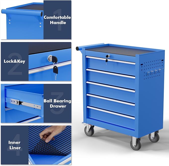 5-Drawer Tool Chest, Rolling Tool Cart - Image 4