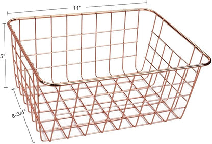 Jucoan 4 Pack Metal Wire Storage Baskets, Rose Gold Wire Baskets - Image 2