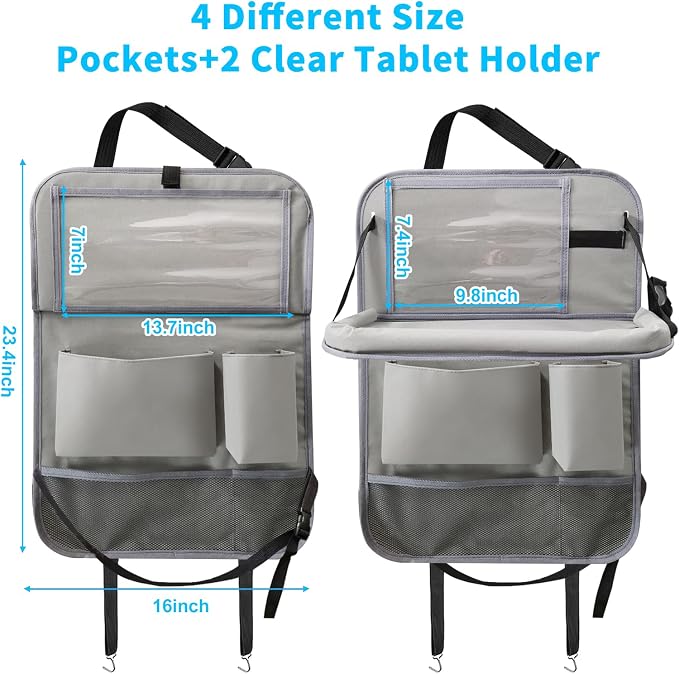 Car Backseat Organizer with Tablet Holder, 6 Storage Pockets Foldable Table - Image 2
