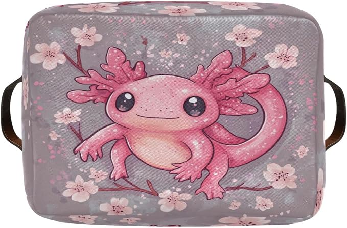 Cute Pink Axolotl with Cherry Blossoms Storage Bins Box Foldable Shelf Basket - Image 8