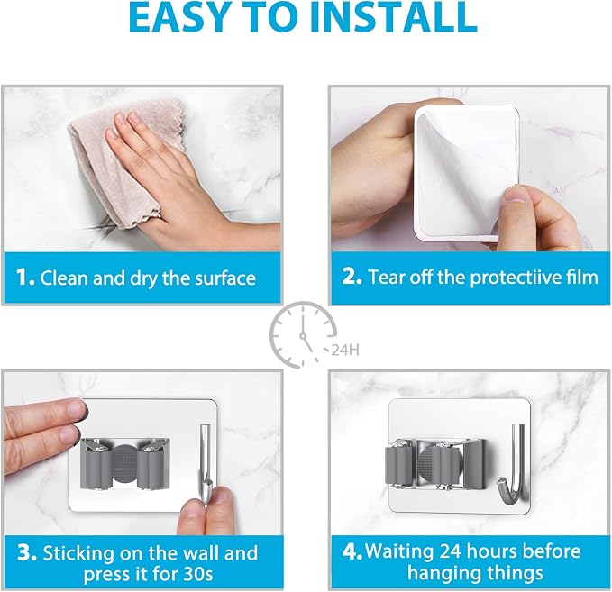 homeasy Mop Broom Holder No Drill, Mop Broom Organizer Wall Mounted Heavy Duty - Image 6