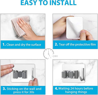 homeasy Mop Broom Holder No Drill, Mop Broom Organizer Wall Mounted Heavy Duty - Image 6