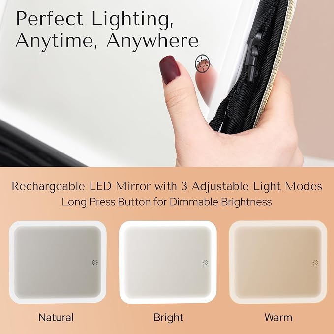 Makeup Bag with LED Mirror – Travel Cosmetic Organizer with Lighted Mirror - Image 4