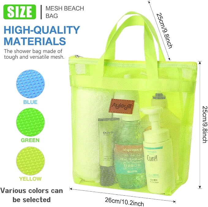 3 Pcs Portable Mesh Shower Caddy Tote, Quick Dry Tote Bag Mesh Beach Bags - Image 2