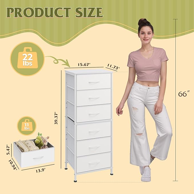 WLIVE Tall Dresser for Bedroom, 6 Drawer Dresser, Tall vertical design - Image 3