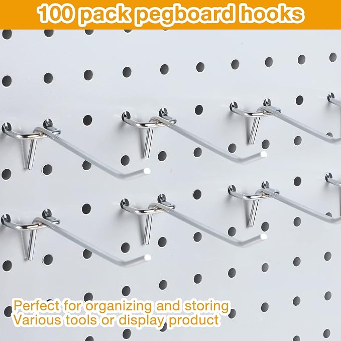 Funrous 100 Pack Peg Board Hooks Stainless Steel Pegboard Hooks Shelving - Image 4