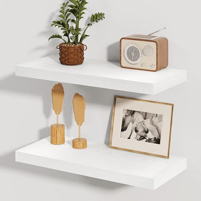 Fun Memories White Floating Shelves, 8 Inch Deep Wall Shelves Set of 2 by FunMemories