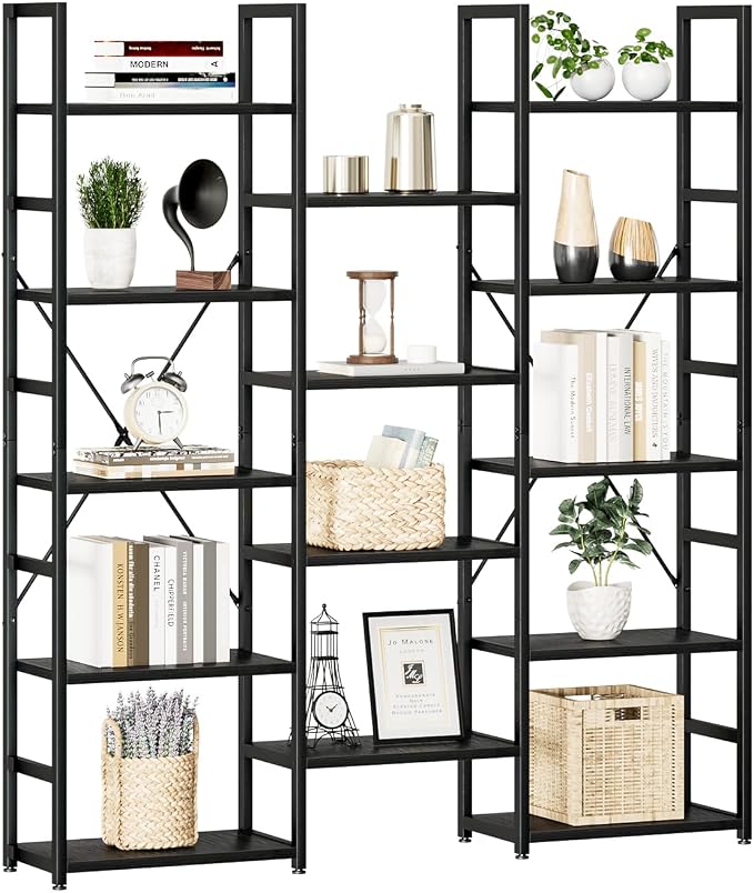 NUMENN Triple Column 5 Tier Bookshelf, Bookcase by NUMENN