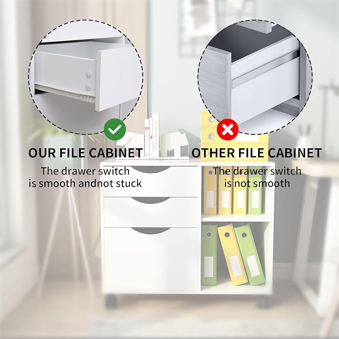 QDSSDECO 3-Drawer with Shelf Wood File Cabinet Mobile Lateral Filing Cabinet - Image 4