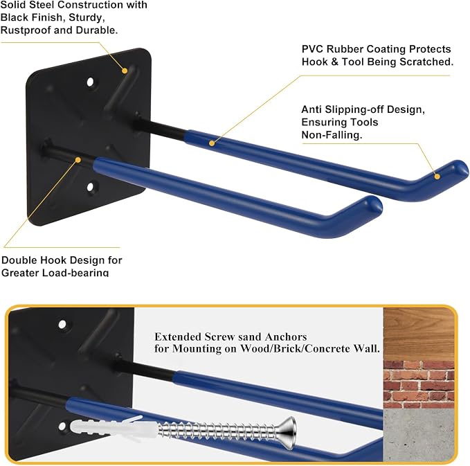 Steel Garage Storage Hooks Wall Tool Organizer, 12.4 Inch Garage Hook Heavy - Image 3