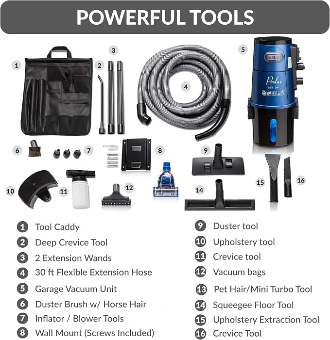 Prolux Professional Shop Blue Wall Mounted Garage Vac, Wet Dry Pick Up - Image 8