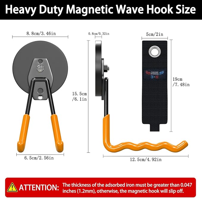 3-H Magnetic Wave Hooks Heavy Duty 2 Pack, Large Magnet Garage Hooks Heavy Duty - Image 2