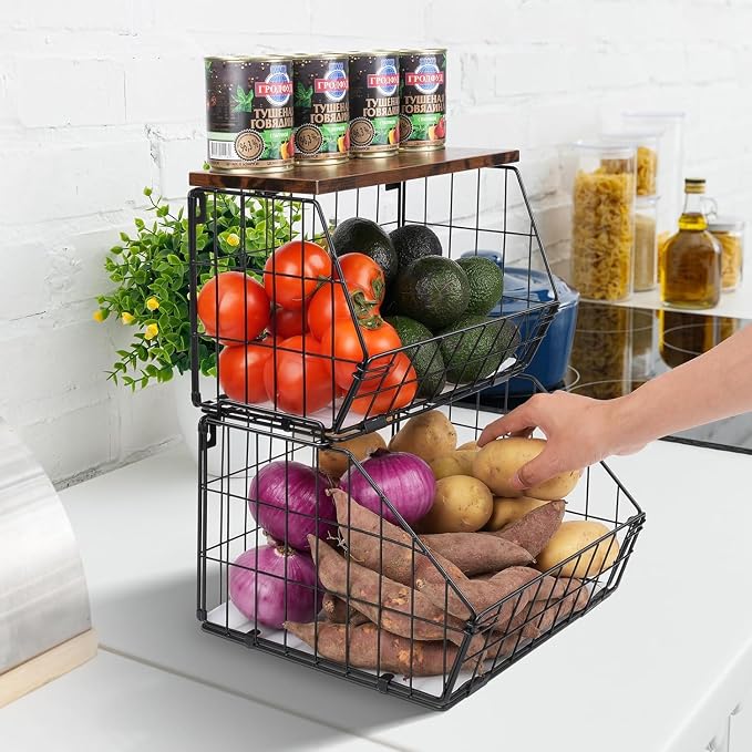 Wawocs 2 Tier Stackable Wall Mounted Hanging Basket, Fruit Basket - Image 7