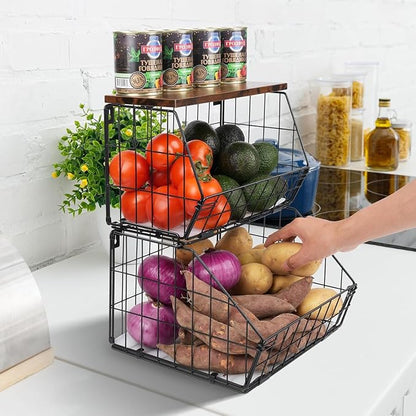 Wawocs 2 Tier Stackable Wall Mounted Hanging Basket, Fruit Basket - Image 7