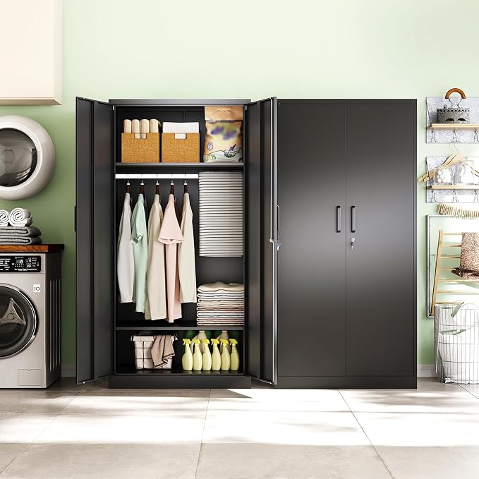Metal Wardrobe Cabinets with Lock, Clothing Locker 72" X 36" X 18" Storage - Image 4