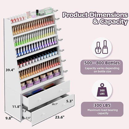 Nail Polish Rack with 2 Drawers, Salon Display & Storage Cabinet with Acrylic - Image 2