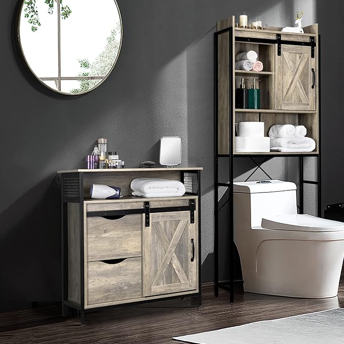 VINGLI Farmhouse Bathroom Floor Storage Cabinet, Rustic Freestanding Cabinet - Image 4
