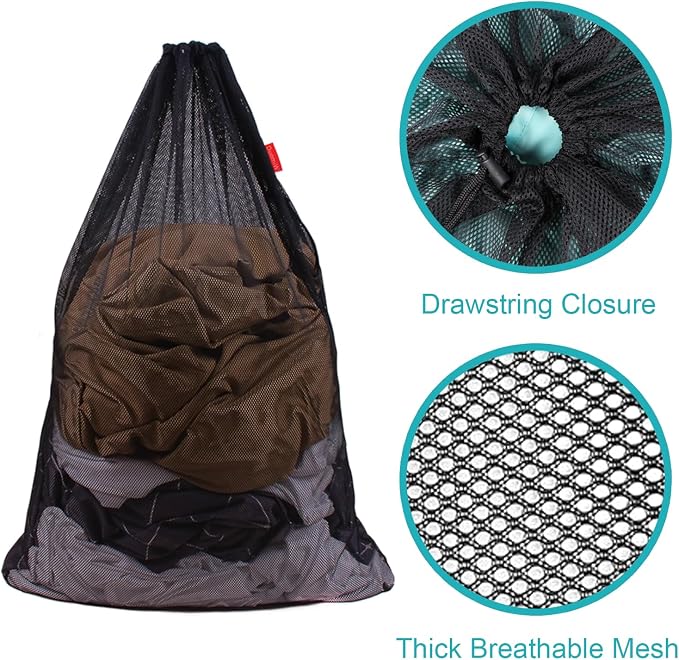 2 Pack Mesh Laundry Bags, 24 x 36 Inches Heavy Duty Drawstring Bag, Travel and - Image 4