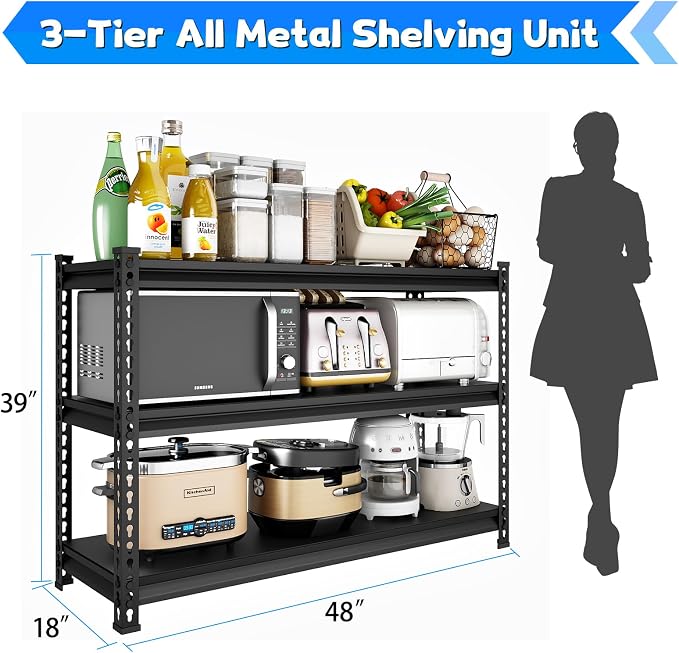 48" W Garage Shelving Heavy Duty, 1500LBS Loads Adjustable Garage Storage - Image 3