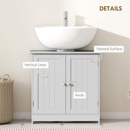 HOMCOM Under Sink Bathroom Cabinet, Pedestal Sink Storage Cabinet - Image 6
