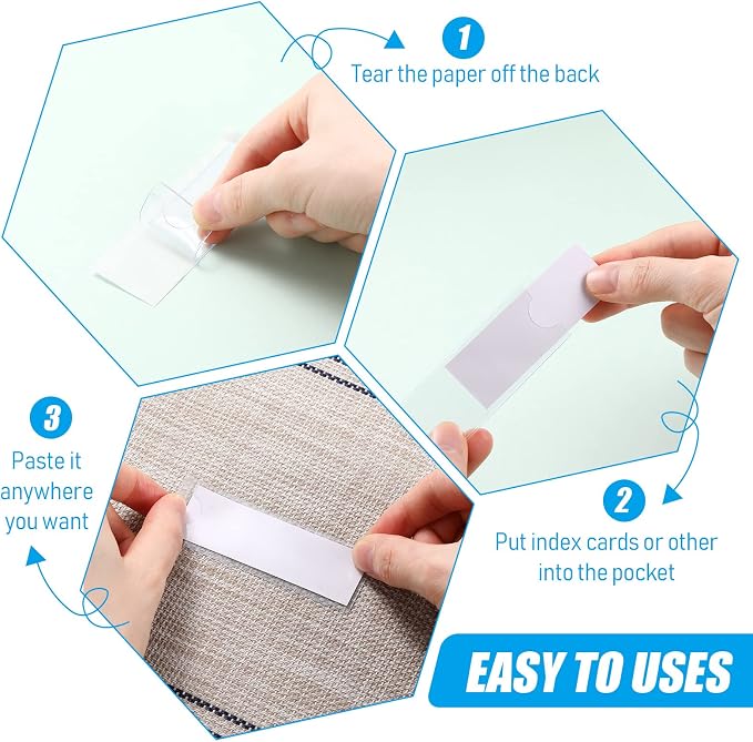 Outus 200 Pack 1.2 x 3.35 Inch Self Adhesive Label Pockets Bulk Plastic Labels - Image 4