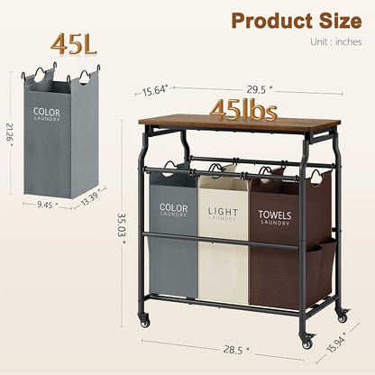 Hoctieon 3 Section Laundry Sorter Cart - Image 3