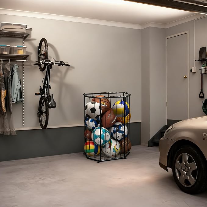 Garage Ball Storage Holder, Elastic Cord Design Can Floor-Standing & - Image 6