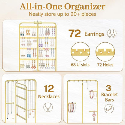 MODOWEY Earring Necklace Holder Organizer Wood Rotating Jewelry Tree, Spinning - Image 2