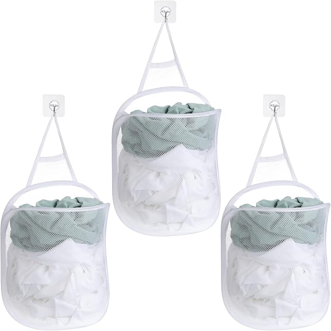 3 Pieces Hanging Laundry Hamper Laundry Bag to Hang Foldable Mesh Hamper Dirty by Patelai