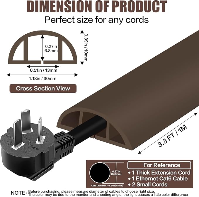 Floor Cord Cover Cable Cavity Self Adhesive Cord Hider Floor 3.3FT Floor Cable - Image 2